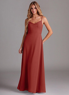 Azazie Daenerys Bridesmaid Dresses Terracotta A-Line Cowl Chiffon Dress image6