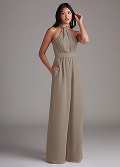 Azazie Lamara Brautjungfernkleider Wandelbar Schulterfrei Chiffon Overall/Jumpsuit Taupe image12