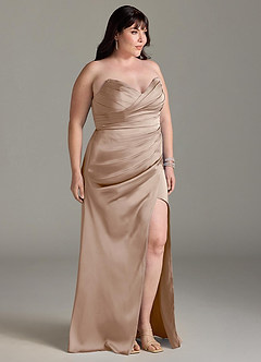 Azazie Yola Bridesmaid Dresses Taupe Sheath V-Neck Pleated Stretch Satin Convertible Dress image12