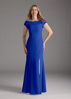 Azazie Cupid Final Sale Royal Blue A-Line Boatneck Lace Chiffon Dress image4