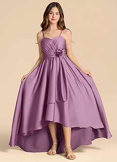 Azazie Catalina Junior Vestido de Glicinia de Satén Elástico de Corte en A con Escote de Corazón image4