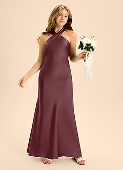 Azazie Doretta Junior Vestido de Sangrado de Satén Elástico de Corte En A con Plisado image5