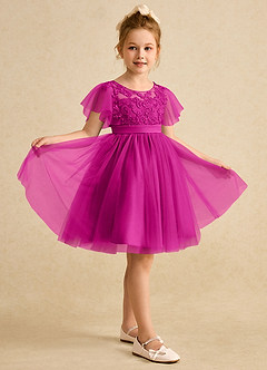 Azazie Queenie Flower Girl Dresses Fuchsia A-Line Lace Dress image5