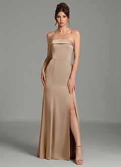 Azazie Helena Brautjungfernkleider Meerjungfrau-Linie Schulterfrei Stretch-Satin Kleid Taupe image1