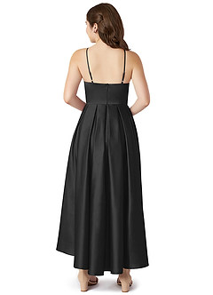 Azazie Jemima Junior Black A-Line with Pockets Stretch Satin Dress image2