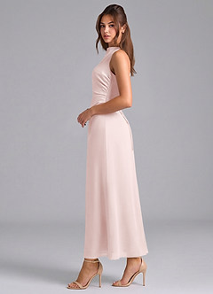 Azazie Evadne Bridesmaid Dresses Blushing Pink Sheath Pleated Chiffon Dress image5