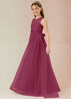 Azazie Georgette Junior Vestido de Mora de Tul de Corte En A con Encaje image3