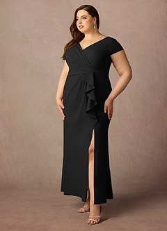 Azazie Tana Venta final Vestido de Negro de Crepé elástico de Corte Sirena con Cuello en V plisado image8