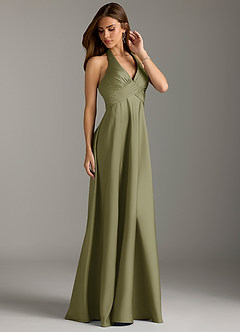 Azazie Tessie Bridesmaid Dresses Pistachio A-Line Pleated Stretch Satin Dress image4