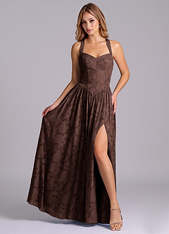 Azazie Francis Robes de demoiselle d'honneur Robe Trapèze en Blumen-Burnout Corset Ganache image4