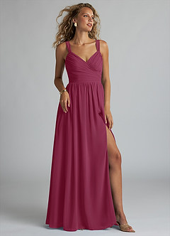 Azazie Aziza Bridesmaid Dresses Mulberry A-Line V-Neck Pleated Chiffon Dress image1