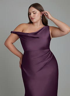 Azazie Emerson Bridesmaid Dresses Plum Mermaid Off the Shoulder Stretch Satin Dress image12