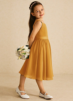Azazie Ari Flower Girl Dresses Butterscotch A-Line Sleeveless Chiffon Dress image3
