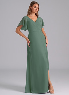 Azazie Ambrosia Bridesmaid Dresses Eucalyptus A-Line Pleated Chiffon Dress image4