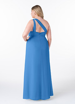 Azazie Maive Jurken voor bruidsmeisjes Jurk van Chiffon met Kolom Geplooide ruche Blauwe Gaai image8