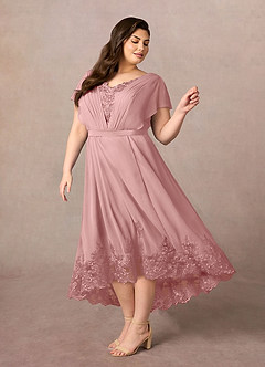 Azazie Palana Mère de la mariée Robes Robe Trapèze en Mousseline de soie Dentelle Rose Poussiéreuse image9