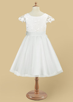 Azazie Vetty Flower Girl Dresses Ivory A-Line Lace Tulle Dress image9