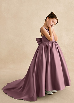 Azazie Mimia vestidos de niña de las flores Vestido de Malva Vintage de Satin Mate de Corte En A con Lazo image4