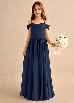Azazie Shia Girls Formal Flower Girl Dresses Dark Navy A-Line Off the Shoulder Chiffon Dress image4
