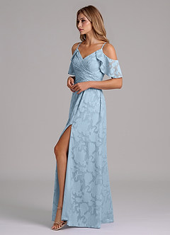 Azazie Dakota Bridesmaid Dresses Sky Blue A-Line Off the Shoulder Floral Burnout Dress image6