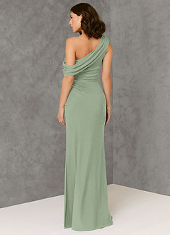 Azazie Rorie Bridesmaid Dresses Agave Sheath One Shoulder Luxe Knit Dress image2