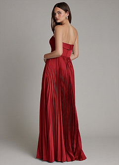 Azazie Mariana Robes de demoiselle d'honneur Robe Trapèze en Satin extensible Plissé Écarlate image3