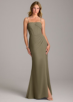 Azazie Chantel Final Sale Willow Green Sheath Strapless Chiffon Convertible Dress image4