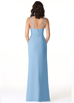 Azazie Leo Bridesmaid Dresses Powder Blue Mermaid V-Neck Pleated Chiffon Dress image2
