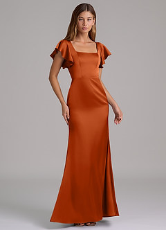 Azazie Elkie Bridesmaid Dresses Burnt Orange Mermaid Square Neckline Stretch Satin Dress image4