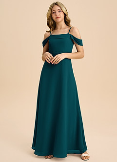 Azazie Anselie Junior Pine A-Line Off the Shoulder Chiffon Dress image3