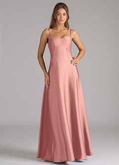 Azazie Valentine Bridesmaid Dresses Rosette A-Line Corset Stretch Satin Dress image3