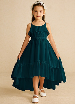 Azazie Karmen Flower Girl Dresses Pine A-Line Ruched Chiffon Dress image1