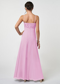 Azazie Sonya Junior Candy Pink A-Line Lace Chiffon Dress image2