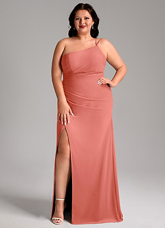 Azazie Eren Jurken voor bruidsmeisjes Jurk van Chiffon met Kolom One-shoulder Zalm Roze image7