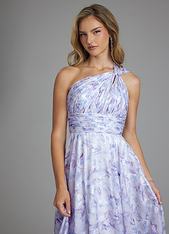 Azazie Charlize Robes de demoiselle d'honneur Robe Trapèze en Aquarelle Florale Ue épaule Lilas Aquarelle Florale image3