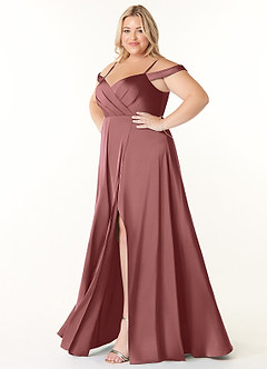 Azazie Ocean Bridesmaid Dresses Amethyst A-Line V-Neck Pleated Stretch Satin Dress image8