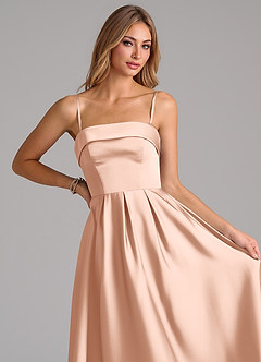 Azazie Lucienne Vestidos de madrinha de casamento Vestido Rosa Ouro de Cetim elástico de Linha A com Plissado image2