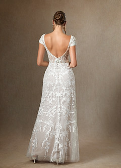 Azazie Devonna Wedding Dresses Diamond White Sheath V-Neck Sequins Lace Dress image2