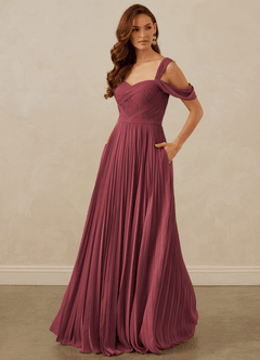 Christian Siriano Bridal for Azazie 1013 Bridesmaid Dresses Merlot A-Line Off the Shoulder Chiffon Dress image1