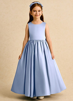 Azazie Nellia Flower Girl Dresses Ice A-Line Bow Matte Satin Dress image2