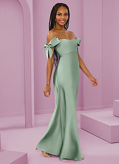 Barbie ♥ Azazie Vestidos de damas de honor Vestido de Agave de Satén Elástico de Corte Recto Convertible con Vestidos sin tirantes image1
