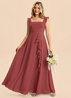 Azazie Nori Junior Terracotta A-Line Ruched Chiffon Dress image6