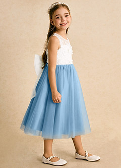 Azazie Lina Flower Girl Dresses Ivory Steel Blue Ball-Gown Lace Dress image6