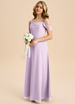 Azazie Anselie Junior A-Linie Schulterfrei Chiffon Kleid Frostiges Flieder image6