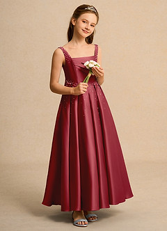 Azazie Mochi Girls Formal Robe Demoiselle D'honneur Fillette Robe Princesse en Mat Satiné Plissée Grenade image4