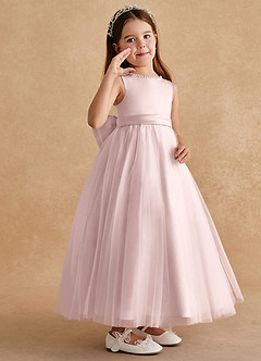 Azazie Cookie Flower Girl Dresses Blushing Pink A-Line Bow Tulle Dress image2