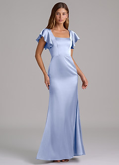 Azazie Elkie 신부 들러리 드레스 인어 스퀘어 네크라인 스트레치 새틴 바닥 길이 드레스 image4