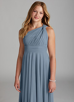 Azazie Charlize Junior Dusty Blue A-Line Mesh Dress image6