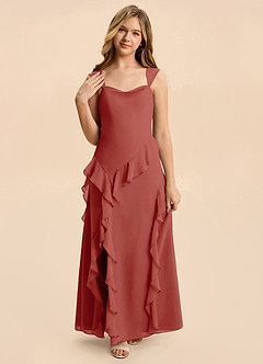 Azazie Sloane Junior Terracotta A-Line Sweetheart Neckline Chiffon Dress image6