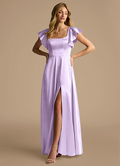 Azazie Bondi Bridesmaid Dresses Lilac A-Line Bow Metallic Satin Dress image4